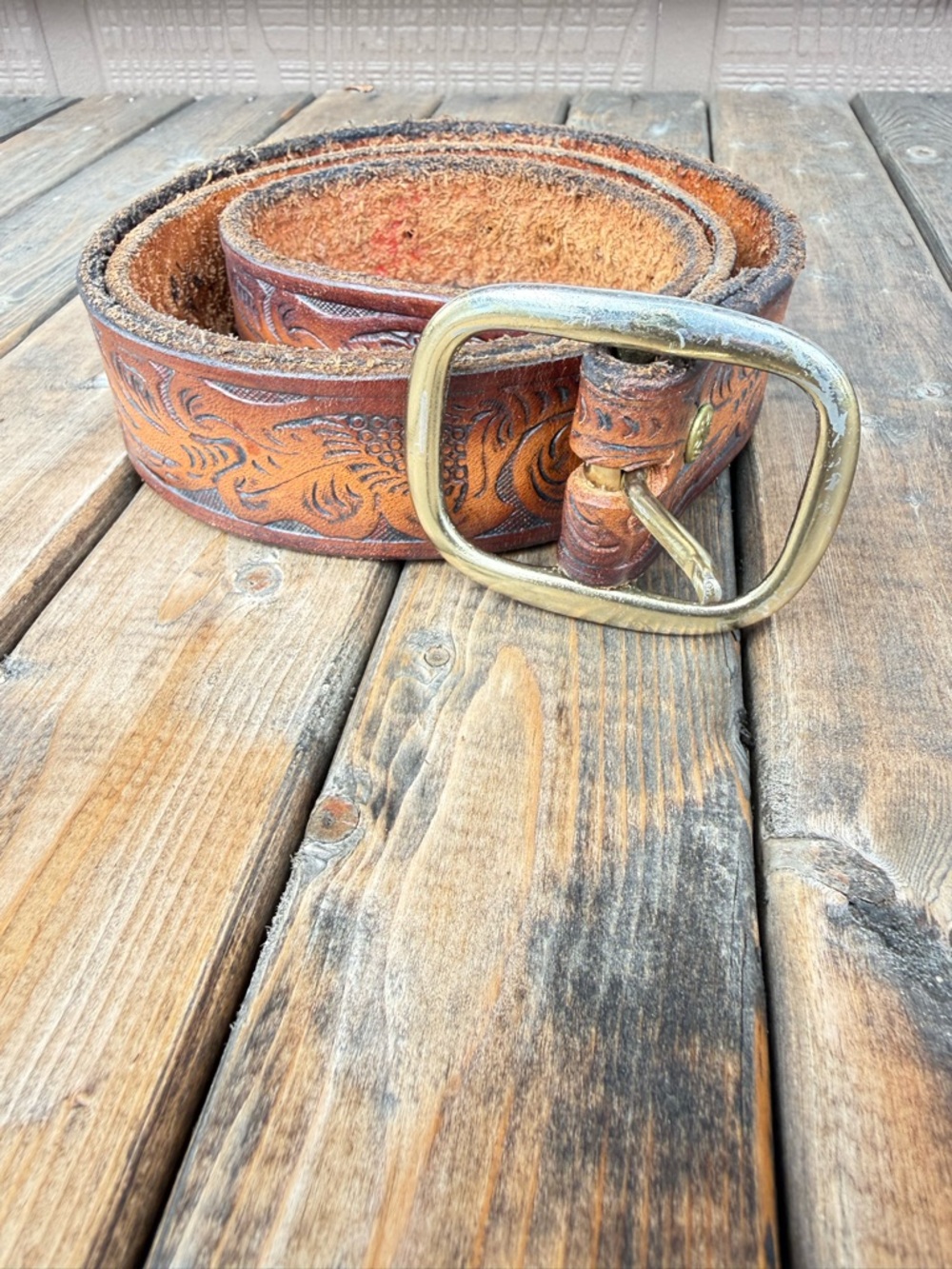Vintage Handmade Brown Leather Belt